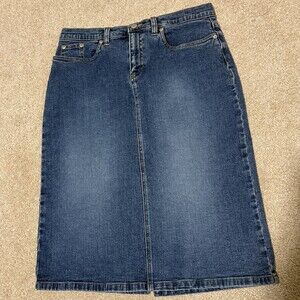 Old Navy Womens Denim Knee Length Pencil Skirt Medium Wash Blue Stretch, Sz S